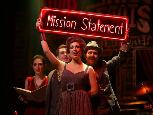 Mission Statement sign being held by singers on stage